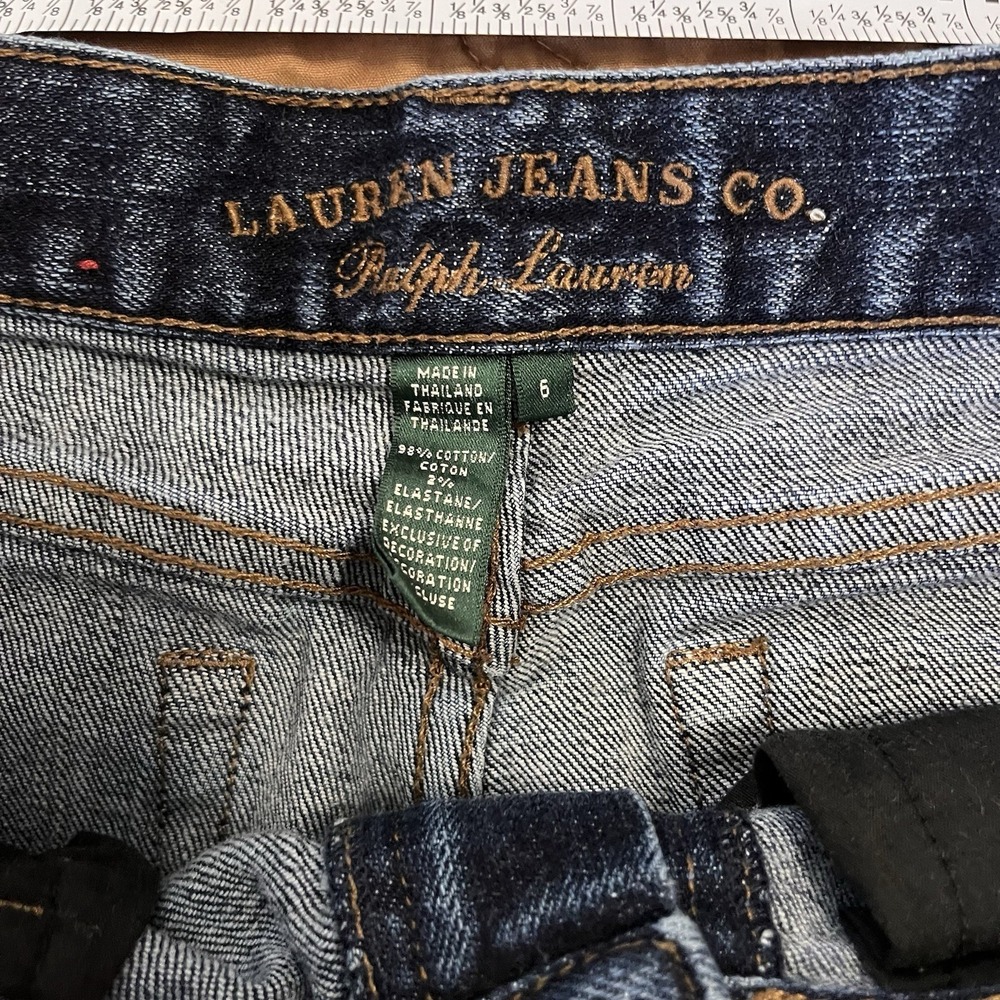 Lauren Jeans Co Dark Wash Slim Crop Raw Hem Stretch Coastal Americana 6 Runs Big - Picture 6 of 12